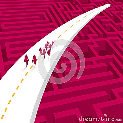 A group of businessmen walk on the arrow road. Vector Illustration